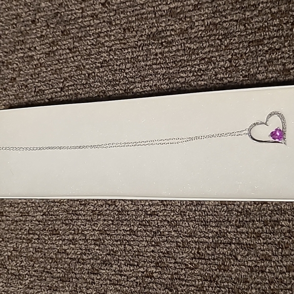 STERLING SILVER GENUINE DIAMOND LAB CREATED PINK SAPPHIRE PENDANT 18" - Picture 4 of 8